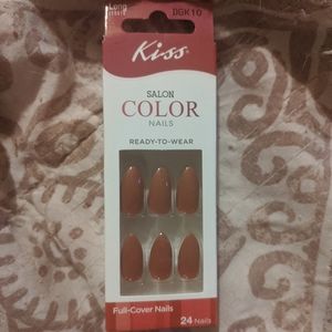 SALE Kiss Glue On Full Cover Nails Ready to Wear Burnt Almond 24 Pieces